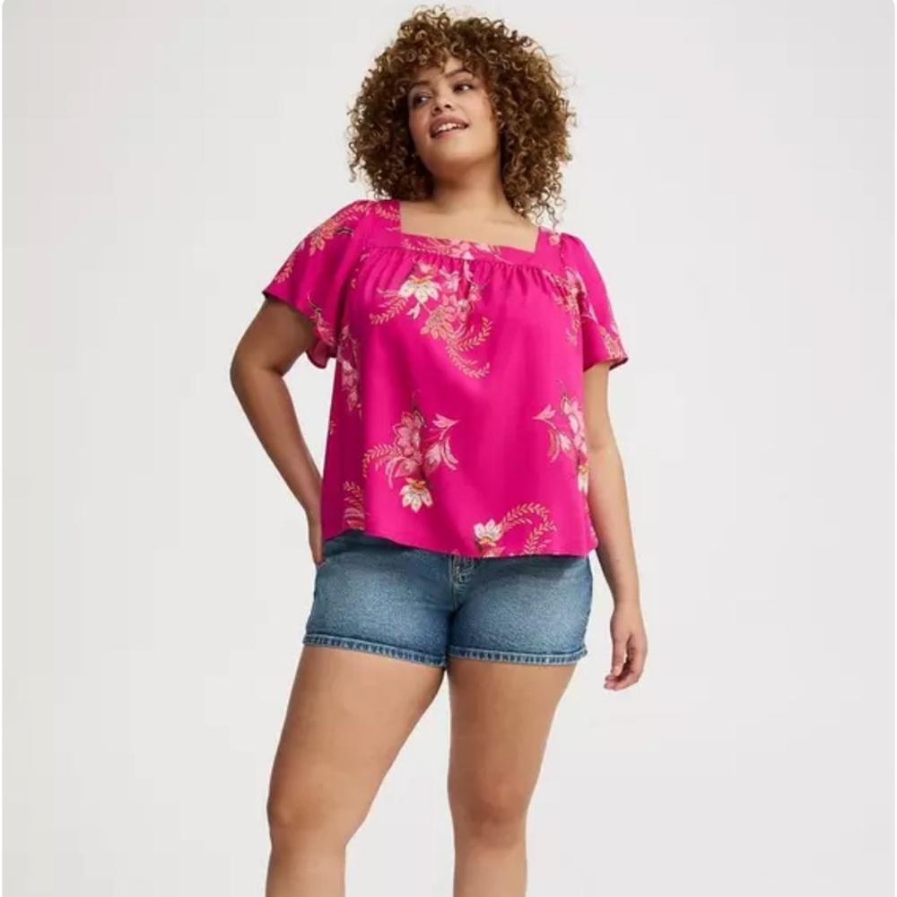 Torrid Pink Floral Challis Flutter Sleeve Top Size 2, 2X, 18/20